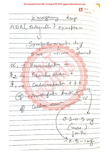 Adrenaline Emergency Drugs Exam Notes 2nd Year BSc Nursing Lecture Notes,Pharmacology,Pharmacology,Handwritten Notes,Important Exam Notes,BSc Nursing,BSc Nursing 2nd Year,