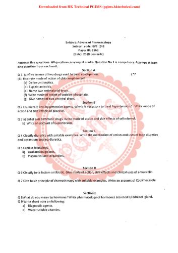 BPT243 Advanced Pharmacology GJU 4th Semester Bachelor of Physiotherapy Previous Year's Question Paper,BPT243 Advanced Pharmacology,Previous Year's Question Papers,Guru Jambheshwar University (GJU),Bachelor of Physiotherapy,Bachelor of Physiotherapy 4th Semester,
