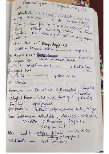 Cognosy Written Notes 5th Semester B.Pharmacy Lecture Notes,BP504T Pharmacognosy and Phytochemistry II,Handwritten Notes,