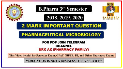 Microbiology Important Questions with Answers 3rd Semester B.Pharmacy Previous Year's Question Paper,BP303T Pharmaceutical Microbiology,