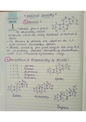 Steroid Notes 6th Semester B.Pharmacy Lecture Notes,BP601T Medicinal chemistry III,Handwritten Notes,