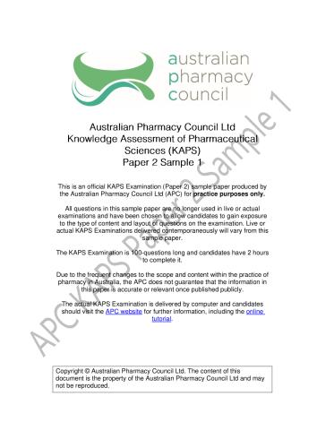 KAPS (Knowledge Assessment of Pharmaceutical Sciences) Paper 2 Sample 1  KAPS (Knowledge Assessment of Pharmaceutical Sciences) Practice Material/Mock Test,KAPS (Knowledge Assessment of Pharmaceutical Sciences),