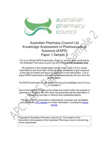 KAPS (Knowledge Assessment of Pharmaceutical Sciences) Paper 1 Sample 2  KAPS (Knowledge Assessment of Pharmaceutical Sciences) Practice Material/Mock Test,KAPS (Knowledge Assessment of Pharmaceutical Sciences),