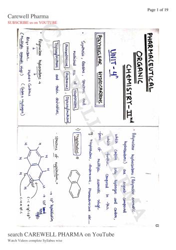 Unit 4 Pharmaceutical Organic Chemistry 2 Carewell Pharma 3rd Semester B.Pharmacy Lecture Notes,BP301T Pharmaceutical Organic Chemistry II,