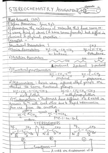 STEREOCHEMISTRY  4th Semester B.Pharmacy Assignments,BP401T Pharmaceutical Organic Chemistry III,Handwritten Notes,