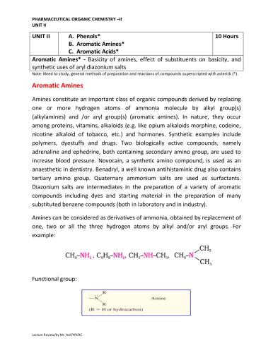 aromatic amine 4th Semester B.Pharmacy Lecture Notes,BP401T Pharmaceutical Organic Chemistry III,hvjfghgnjkbgj,