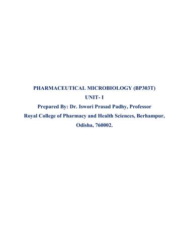 microbiology unit 1 3rd Semester B.Pharmacy Lecture Notes,BP303T Pharmaceutical Microbiology,jhss,