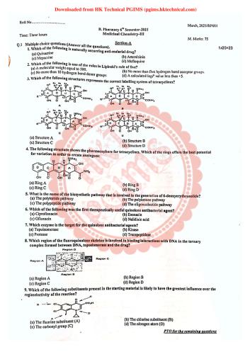Medicinal chemistry-III, March 2021 Supple UHSR 6th Semester B.Pharmacy Previous Year's Question Paper,BP601T Medicinal chemistry III,
