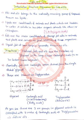 Fats and Oils Intro, Stucture and Difference Handwritten Notes 3rd Semester B.Pharmacy Lecture Notes,BP301T Pharmaceutical Organic Chemistry II,