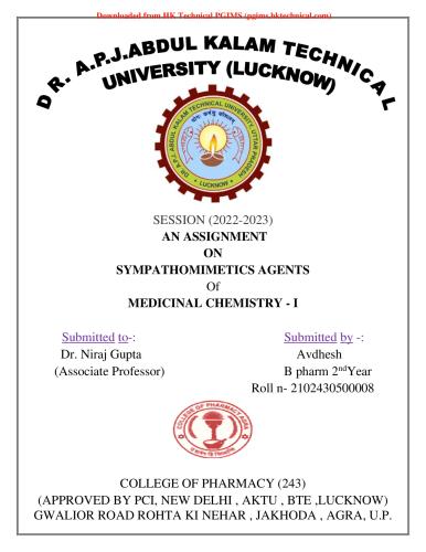 Medicinal chemistry sympathomimetics by avdhesh 5th Semester B.Pharmacy Assignments,BP501T Medicinal Chemistry II,