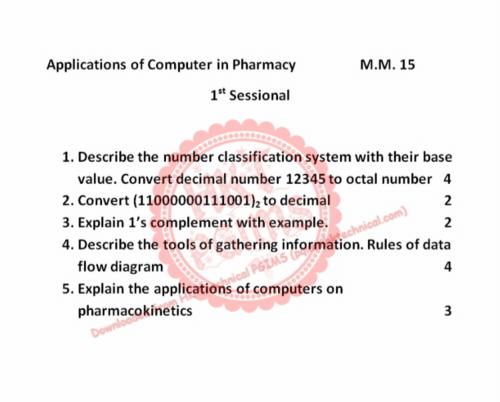 BP205T Computer Applications in Pharmacy 2nd Semester B.Pharmacy Previous Year's Question Paper,BP205T Computer Applications in Pharmacy,BPharmacy,Previous Year's Question Papers,BPharm 2nd Semester,