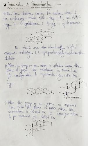 U-IV (Nomenclature & Stereochemistry of Steroids),  Medicinal Chemistry II 5th Semester B.Pharmacy Lecture Notes,BP501T Medicinal Chemistry II,