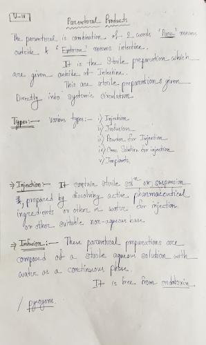 U-IV ( Parenteral Products ),  Industrial Pharmacy I 5th Semester B.Pharmacy Lecture Notes,BP702T Industrial Pharmacy,