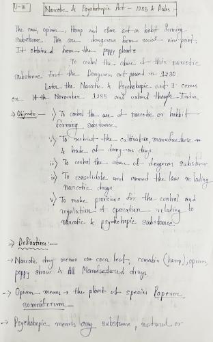 U-III ( Narcotic &  Psychotropic Act-  1985 ), Pharmaceutical Jurisprudence 5th Semester B.Pharmacy Lecture Notes,BP505T Pharmaceutical Jurisprudence,