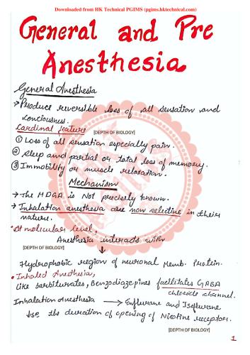 GENERAL AND PRE ANESTHESIA 4th Semester B.Pharmacy Lecture Notes,BP404T Pharmacology I,# pharmacy,