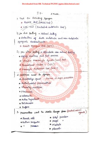 Industrial pharmacy-1  (2 marks important questions ) 5th Semester B.Pharmacy Lecture Notes,BP502T Formulative (Industrial) Pharmacy,Hand written notes,2marks,Industrial pharmacy,Previous year question and answer,Answer keys,