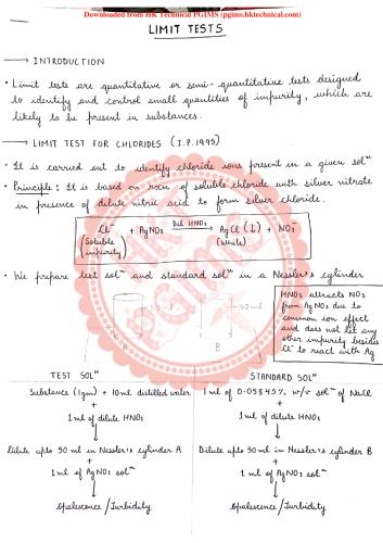 Limit Tests Inorganic Chemistry 1st Semester B.Pharmacy Lecture Notes,BP104T Pharmaceutical Inorganic Chemistry,