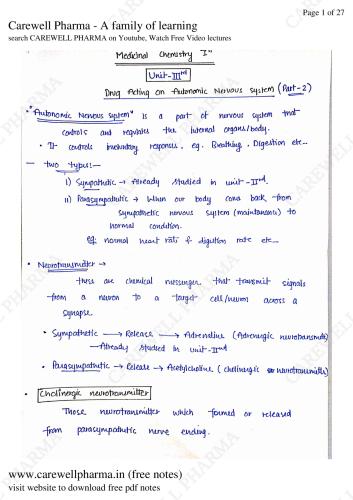 Unit 3  Medicinal Cheimstry 1  B Pharmacy 4th Sem  Carewell Pharma 2nd Year B.Pharmacy Lecture Notes,BP402T Medicinal Chemistry I,Medicinal Chemistry,
