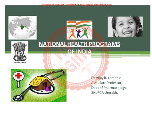 National Health Programs VL 8th Semester B.Pharmacy Assignments,BP802T Social and Preventive Pharmacy,PPT,