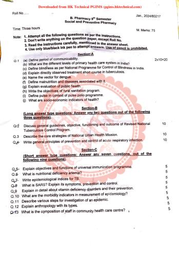 Social and preventive pharmacy, (Supple) Jan 2024, UHSR 8th Semester B.Pharmacy Previous Year's Question Paper,BP802T Social and Preventive Pharmacy,Social and Preventive Pharmacy,B. pharmacy 8th semester,# pharmacy,