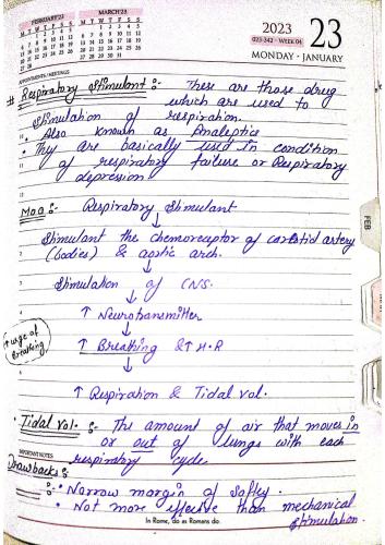Respiratory stimulant 6th Semester B.Pharmacy Lecture Notes,BP602T Pharmacology III,Pharmacology,Important Exam Notes,Hand written notes,2024,Hk technical,B pharmacy 6th sem,