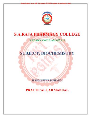 BIOCHEMISTRY 2 Practical Lab Manual 2nd Semester B.Pharmacy Practical,BP203T Biochemistry,Practical and Experiments,