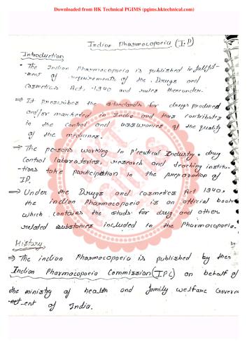 chapter 1 Indian Pharmacopoeia 1st Year D.Pharmacy Lecture Notes,Pharmaceutics,