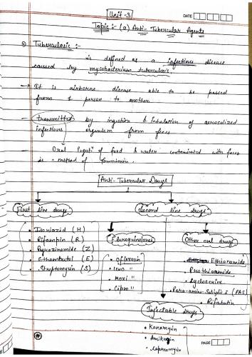 unit 3 topic  Anti tubercular agents 6th Semester B.Pharmacy Lecture Notes,BP602T Pharmacology III,#jaatni,