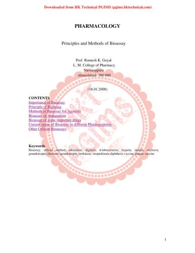 B  Pharm  3rd Year Topic  Bioassay  5th Semester B.Pharmacy Lecture Notes,BP504T Pharmacognosy and Phytochemistry II,