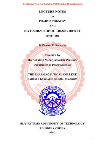 BP504T PGPC UNIT III  1  5th Semester B.Pharmacy Lecture Notes,BP504T Pharmacognosy and Phytochemistry II,
