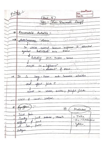 unit 3 topic  Anti rheumatic drugs  easy notes  5th Semester B.Pharmacy Lecture Notes,BP503T Pharmacology II,# pharmacy,#jaatni,